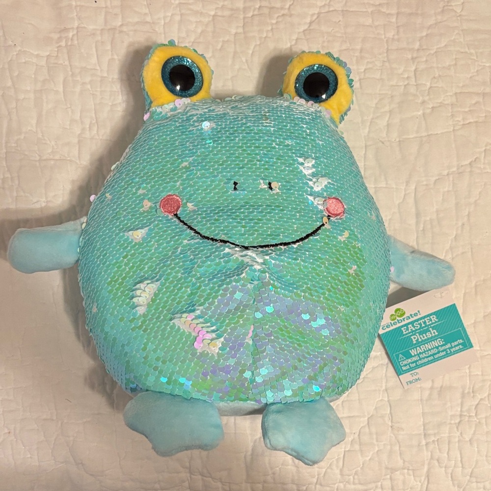 Easter Plush Sequin Frog -‎ Blue and Yellow